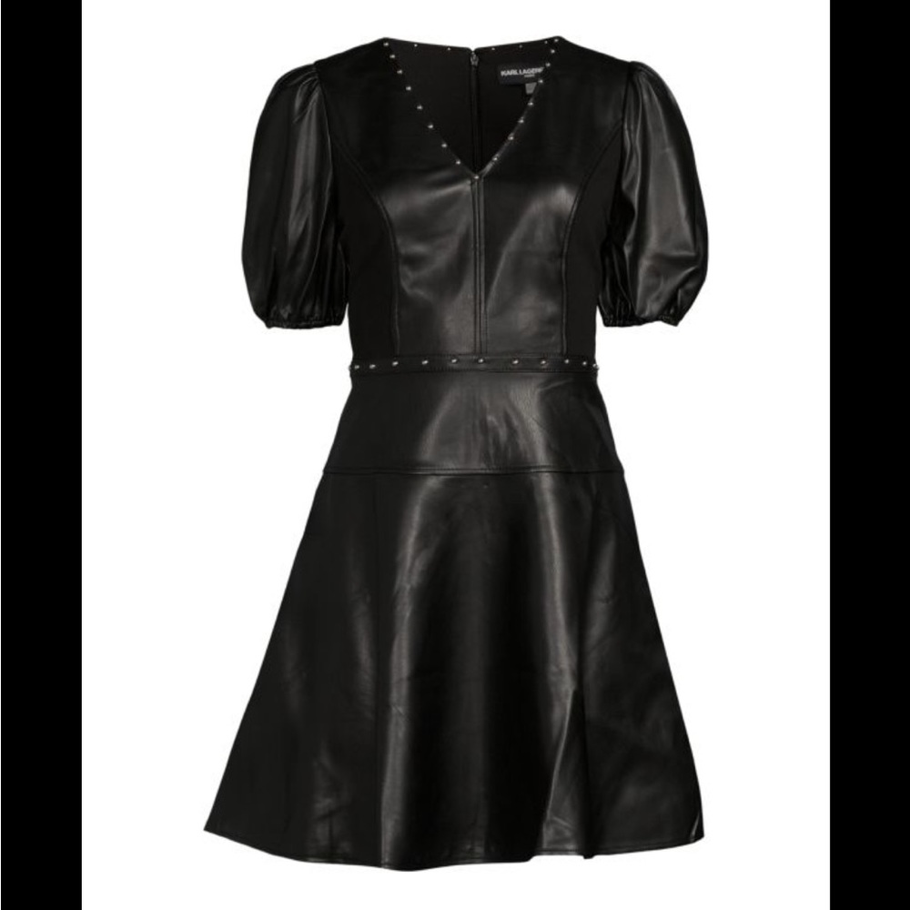 Karl Lagerfeld Faux Leather Moto-Zip Short Dress W Silver Studs • Size 6 • NWOT